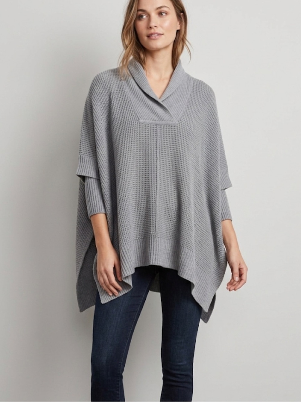 Alya Cozy Gray Knit Poncho Sweater